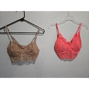 Bralette Lace Aerie Real Good Pink Black Long Line Bralette Size Small Set Of 2